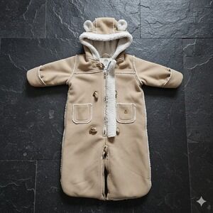 Baby Gap Bear Hood Snowsuit Bunting 3-6 Months‎ Tan Fleece Lined